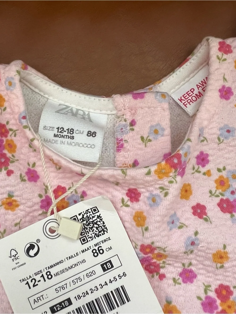 Zara Kids Baby Girl Pink Ditsy floral print texture dress Flutter Sleeve 12-18M